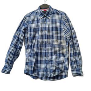 TOMMY HILFIGER Blue Tartan Checked Plaid Casual Shirt Slim Fit Small
